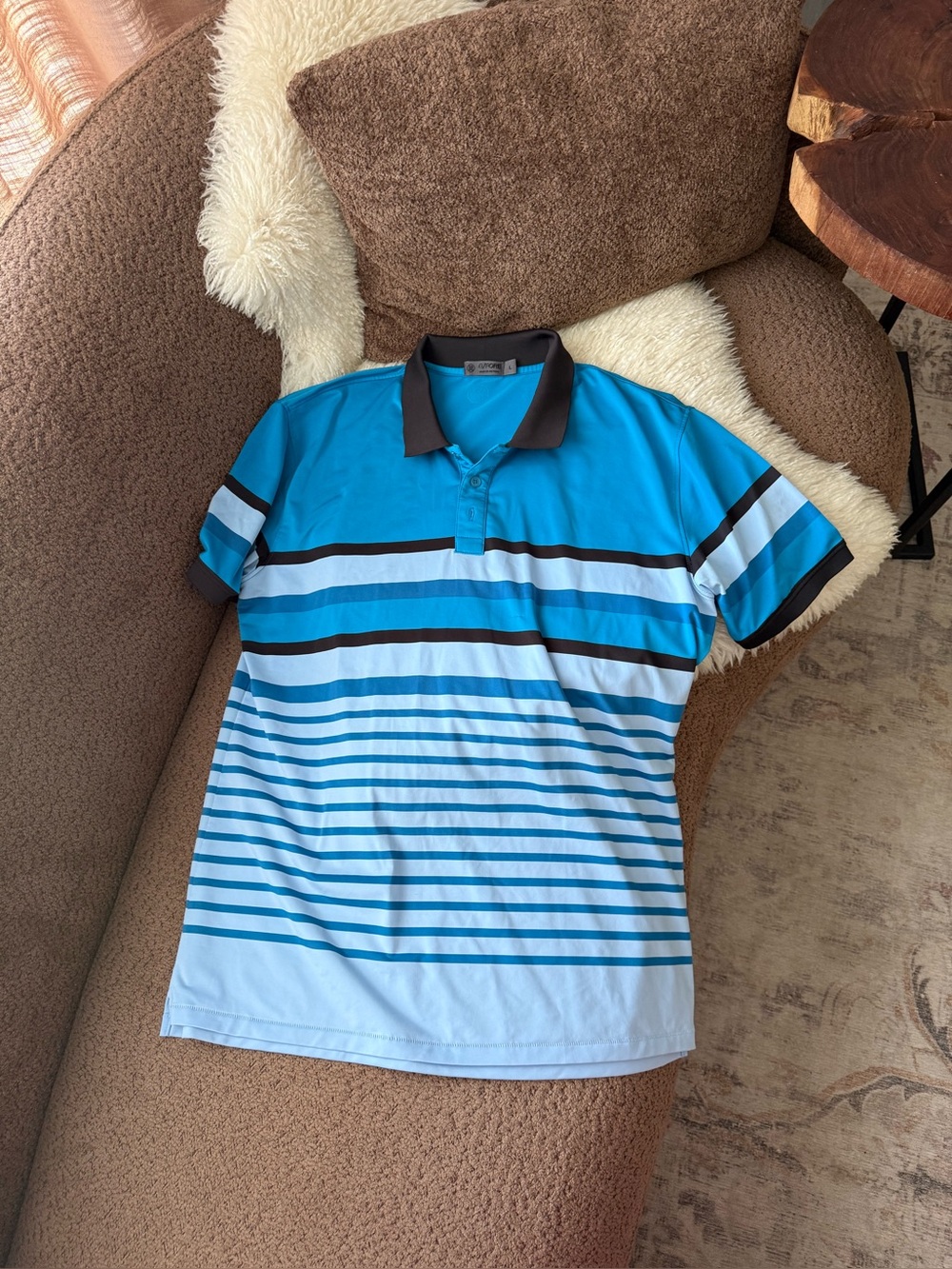 G/Fore Polo Shirt Mens Large Blue Lightweight Golf Golfing Striped